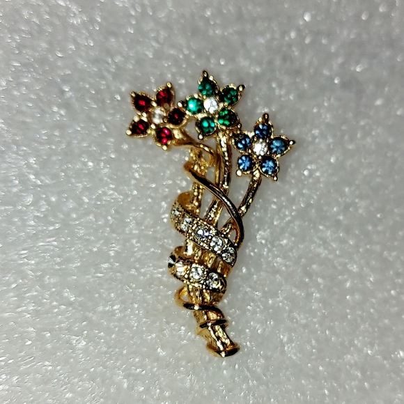 Roman Austrian Crystal Floral Brooch Pin 2" Stamped Free Gift Bag - Picture 1 of 4